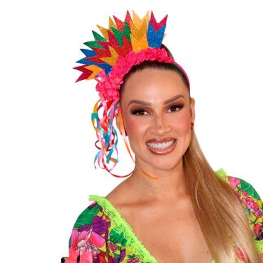 Imagem de Tiara Bandeirinha Festa Junina Arco com Glitter Luxo Caipirinha Arquinho São João Arraiá Quadrilha Caipira