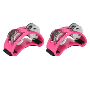 Imagem de Pandeiro do pé, 2pcs Boa Compatibilidade Tambourine Percussion Instrument Apertion Fortless para Festas de Férias (Rosa)
