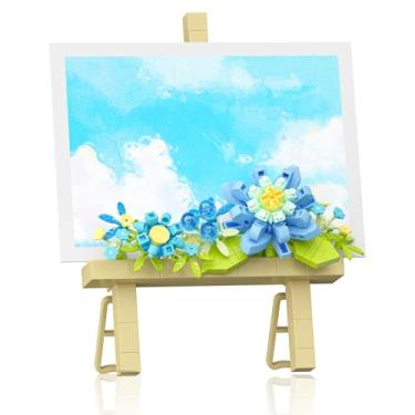Imagem de Vilbocr Mini Flower Building Bouquet Set，Block Easel for Desk Decorations and Message Stickers.Flower Building Toys Building Blocks Flower (Blue 357Pcs)