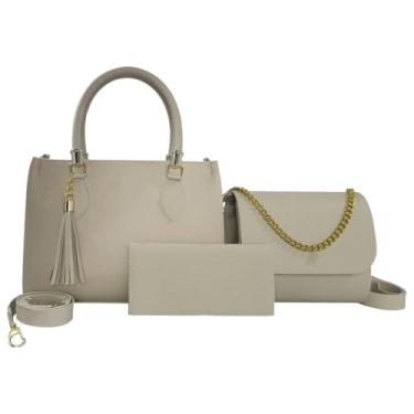 Imagem de Kit Bolsa Feminina 3 Peças, Bolsa de Mão com Alça Transversal, Bolsa Tira Colo e Carteira, Preto, Material Sintético (Marfim)