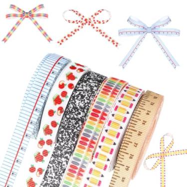 Imagem de Fanfanwin 6 fitas escolares para artesanato 30 jardas de volta às aulas fitas de gorgorão régua lápis de fita de maçãs livro giz de cera artesanato de apreciação de professores suprimentos DIY (0,39