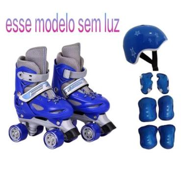 Imagem de Patins Dinossauro Azul De 4 Rodas Meninos Com Proteção + Led  - chicvi