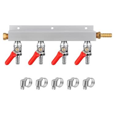 Imagem de Coletor de gás CO2 Manifold, 5/40.6 cm Barb Fitting CO2 Gas Distributor, 4 way Kegerator Splitter Air Distributor com Válvulas de Retenção Integradas Braçadeiras de Mangueira
