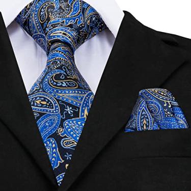 Imagem de Gravata Masculina Gravata De Seda Azul Paisley Masculina 160 Cm De Comprimento 9 Cm De Largura Gravata Abotoaduras Bolso Lenço Terno, GP-0008