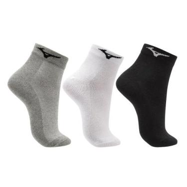 Imagem de Meia Cano Curto Mizuno Basic Tam. 33-38 Pacote Com 3 Pares, Cinza, 33-