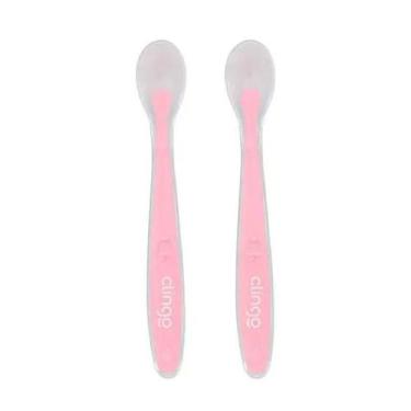 Imagem de Colher De Silicone Premium Infantil Para Alimentação Rosa - Clingo