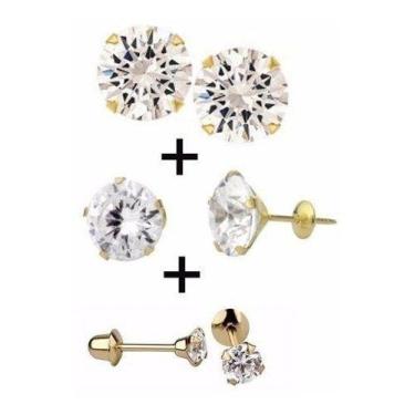 Imagem de Kit 2 Brincos Ouro 18k 750 Ponto Luz Zirconia 4m E 6mm - RD Magazine