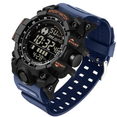 Imagem de FANMIS Relógio masculino militar multifunções digital LED eletrônico à prova d'água alarme quartzo relógio esportivo, Azul, 52 mm, Digital