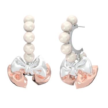 Imagem de Brincos pendentes de gravata borboleta clássica rosa e branca folheados a ouro, brincos de laço de fita pré-natal criados em prata esterlina 925, joias modernas e graciosas, presente para mulheres