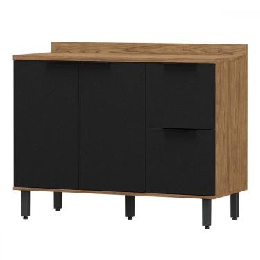 Imagem de Balcão de Cozinha para Pia Cloe 2 Portas 2 Gavetas 100% Mdf Freijó/Nero Bto03 - Pnr Móveis