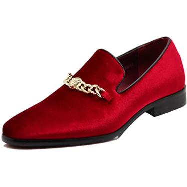 Imagem de SP34 sapato masculino vintage fashion corrente fivela vestido loafers slip on sapato smoking social, Vermelho (43), 8