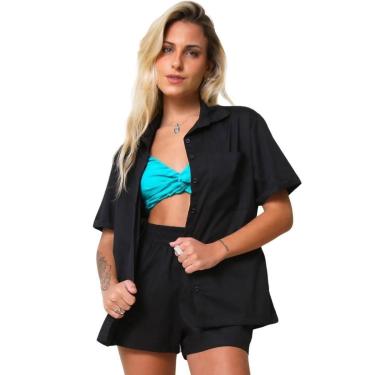 Imagem de Camisa Feminina Alongada Iris Riu Kiu Preta 10754-Feminino