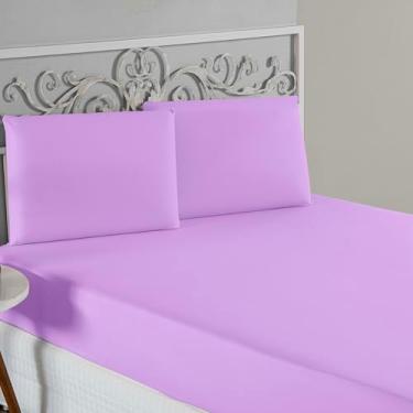 Imagem de Jogo De Lençol 100% Algodão Malha Toque Macio Com Elástico Jogo de Cama Casal Queen King 03 Peças (Lilás, Solteiro 2 Peças)