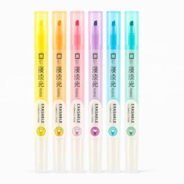 Imagem de Kit Marca Texto Caneta Apagável com Ponta Dupla 6 Cores Pastel – Canetinha Marcador Mágico Suave para Estudo, Planner e Escritório