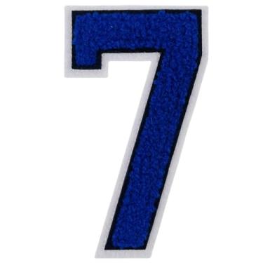Imagem de 1 peça de patch de número de chenille azul de 10 cm, remendos de ferro para chapéus, bolsas, mochilas, jeans, jaquetas, par com remendos iniciais, letra grande universitária. (Azul 7)