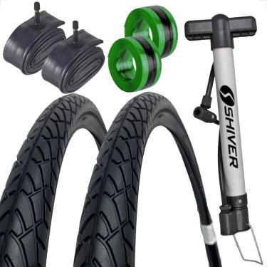 Imagem de PAR Pneu Bicicleta Shiver Praieiro Passeio Aro 26 X 1.95 Balão Urbano PAR Camara bomba fita antifuro