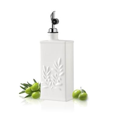 Imagem de Sweejar Garrafa dispensadora de azeite de oliva de cerâmica para cozinha, garrafa dispensadora de óleo opaco e vinagre com bico, adequada para molho de soja, xarope de café, líquidos (branco)