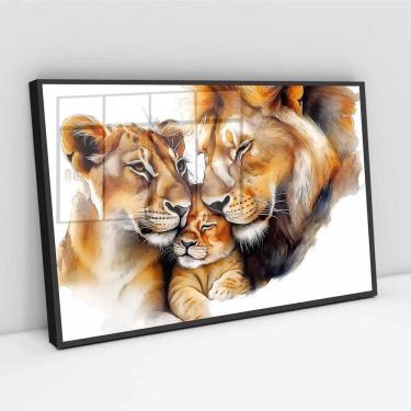Imagem de Quadro Família Leões Aquarela Fundo Branco - 50X70Cm