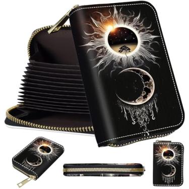 Imagem de Carteira pequena com suporte de cartão para mulheres, estojo pequeno com zíper para cartão de crédito com bloqueio RFID, organizador compacto de couro PU para meninas, carteira feminina com estampa