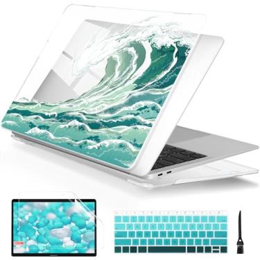 Imagem de Batianda Capa para MacBook Air 13 polegadas M1 2020 2019 2018 versão modelo A2337 A2179 A1932 com retina e Touch ID, capa rígida transparente padrão com capa de teclado e protetor de tela, onda