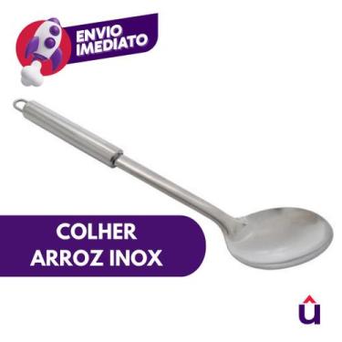 Imagem de Kit Colher Arroz Grande Inox Premium 32cm Preparar Servir Cozinhar Dia