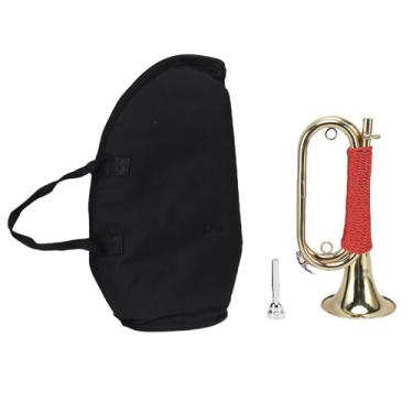 Imagem de Keenso Latão Bugle Banhado a Ouro, Trompete de Som Claro Com Alça Trançada Vermelha, Acampamento de Verão Honor Guard School Band Bugle Instrument