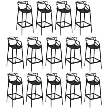 Imagem de Kit 14 Banquetas Allegra com Encosto Design Cozinha/bancada - Preto