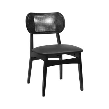 Imagem de Cadeira Organik Encosto Anatômico com Telinha Rattan - Preto - Assento Estofado Corano Preto