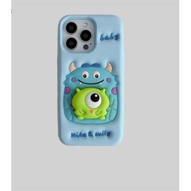 Imagem de Capa de silicone macio com suporte dobrável para Apple Monsters University Inc James P. Sullivan Mike Wazowski Desenho 3D Pixar Anime Cool Fun Cute Lovely Kids Girls (para iPhone 16 Pro) Azul