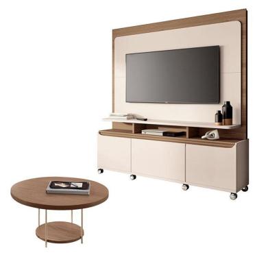 Imagem de Estante Home Theater Quantum Off White Castanho E Mesa De Centro Sky Castanho – Hb Móveis