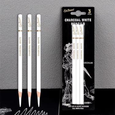 Imagem de Kit 3 Lápis Branco Carvão Desenho Profissional Charcoal White Pencil Desenha Sombreamento Papéis Escuros