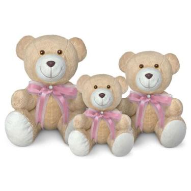 Imagem de Trio De Ursinhos De Pelúcia Articulado Decoração Com Laço 15, 20 e 25c