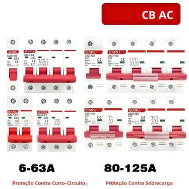 Imagem de Disjuntor Mini Tipo C 400V 1-4P 3-125A DZ47 MCB Protetor De Sobrecarga