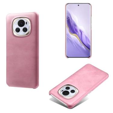 Imagem de Capa para Honor Magic 6,Proteção contra quedas,Casca de volta de cor sólida simples,Design de couro de imitação de plástico-Pink