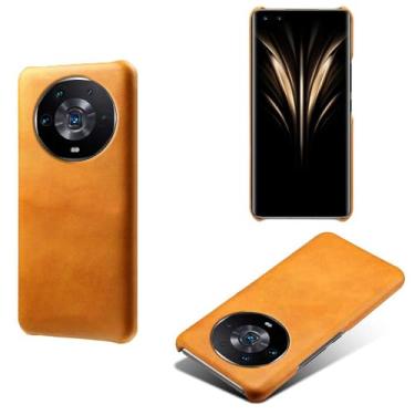 Imagem de Capa para Honor Magic 4 Ultimate,Proteção contra quedas,Casca de volta de cor sólida simples,Design de couro de imitação de plástico-Orange