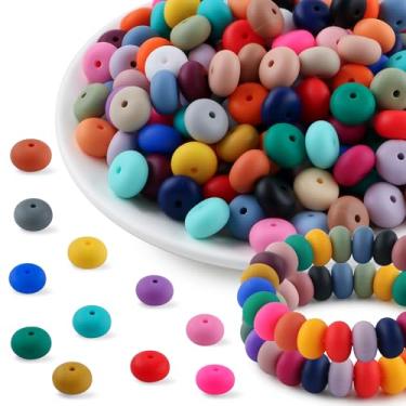 Imagem de Kovict 200 peças de contas de silicone de 14 mm, contas de lentilha de silicone para fabricação de colar, pulseira, contas espaçadoras de silicone para fabricação de chaveiros e contas de silicone de