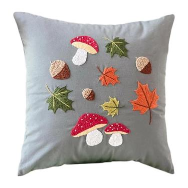 Imagem de MotiveTech Kit de capa de almofada bordada, capa de almofada semi-acabada, padrão floral, decoração para casa, kit de fronha, ponto cruz para escritório, carro, Cogumelo Maple