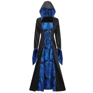 Imagem de Aivtalk Vestidos góticos steampunk femininos com capuz vitoriano Queen baile de máscaras vestidos de festa medieval, Azul, X-Large