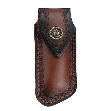 Imagem de Bainha de canivete de bolso de 11 cm, coldre de faca de couro portátil com design de orifício para pendurar no cinto para acampamento, caça, exploração na selva