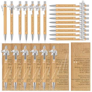Imagem de Resurhang 40 conjuntos de canetas esferográficas de bambu para presente de amizade de elefante com pingentes de elefante, cartão de livro de amizade, presente de amigo para mulheres e homens, Ação de