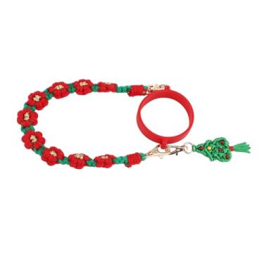 Imagem de Water Bottle Handle Strap Handwoven Cute Flowers Xmas Tree Pedant Silicone Water Bottle Handle Sling Holder Transportadora para Garrafas de boca larga 16 a 40 Oz (K68894 Verde vermelho)