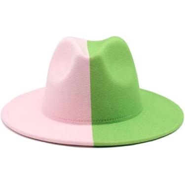 Imagem de Hhf Caps & Hats Novo Chapéu De Feltro De Lã De Duas Cores Para Homens E Mulheres, Chapéu De Jazz De Aba Plana Na Moda Outono E Chapéu De Jazz, Pink+fruit Green