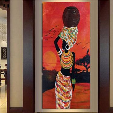 Imagem de Arte De Diamante De Mulher Africana, Kits De Pintura De Diamante 5d, Bordado De Cristal Strass Ponto Cruz Artes E Ofícios Para Adultos Crianças Iniciantes Presentes Decora, round drill, 30x60cm