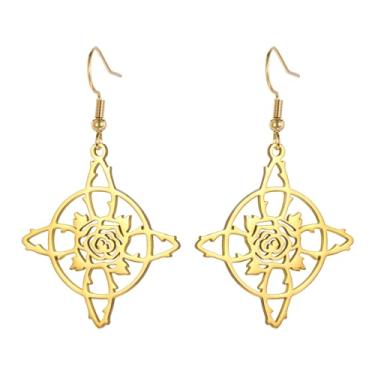 Imagem de PDOUSELF Brincos de argola com cruz de rosa celta para mulheres, boa sorte, nó celta irlandês, brincos pendurados para mulheres, One Size, Aço inoxidável, Sem pedra preciosa