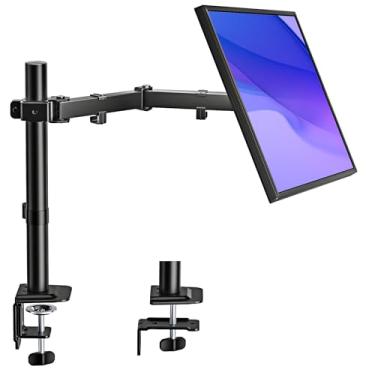 Imagem de monTEK Suporte de monitor único para tela de 17-32 polegadas, braço de monitor totalmente ajustável, suporte de mesa de até 10 kg, suporte para computador com grampo C e base de ilhós, VESA máximo 100