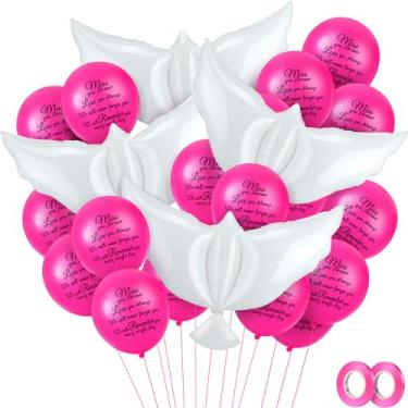 Imagem de Skylety 36 balões comemorativos com 4 balões de pomba da paz para liberar suprimentos de hélio de lembrança no céu para funerais, aniversários e serviços memoriais (rosa vermelha)