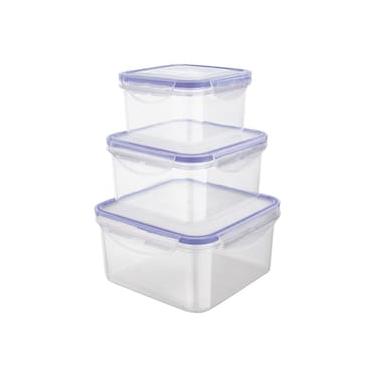 Imagem de Conjunto de Potes Herméticos Quadrados Euro Home PLA3666-AZ em Plástico – 3 Peças