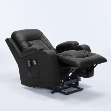 Imagem de Poltrona do Papai Austin Elétrica Lift Reclinável Sala de Estar Aquecimento Massagem PU Preto G94 - Gran Belo