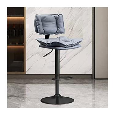 Imagem de Cadeira de bar cadeira de bar de altura ajustável (63-83 cm) banco alto ilha simples caixa cadeira alta assento de couro PU bancos de bar ajustáveis (cor: cinza)