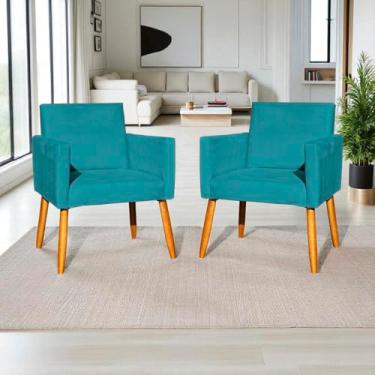 Imagem de Kit 2 Poltronas Decorativas Para Sala Nina Cadeiras Reforçadas Para Recepção Manicure Escritório Consultório Sala De Espera Pé Castanho - Clique & Decore (Azul-turquesa)
